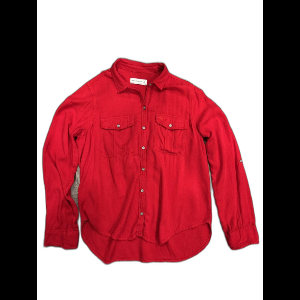 Abercrombie & Fitch‎ Women's Long Sleeve Red Button Down Shirt Striped, Size M